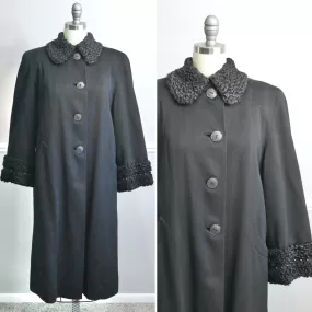 Vintage 1940s Studded Coat / 40s retro wool gaberdine old Hollywood full length coat size S