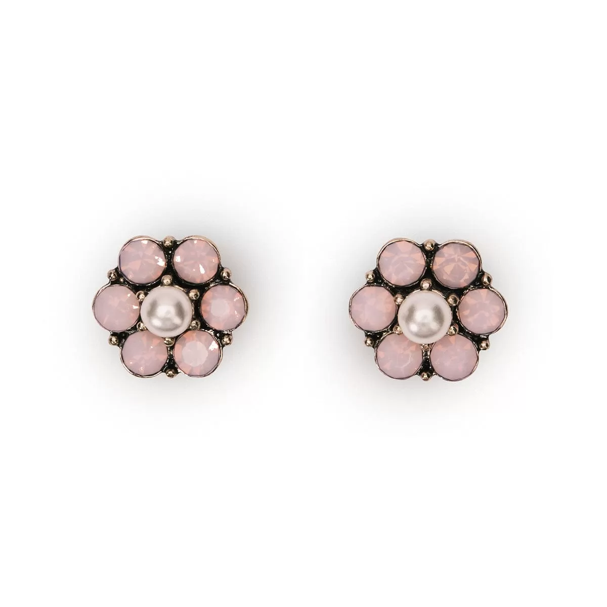 Vintage pearl stud earrings : Tiny vine pink earrings