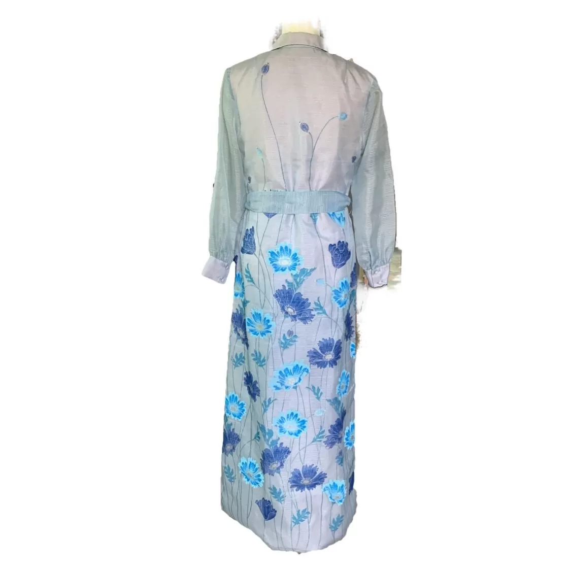 Vintage Shaheen Blue Floral Maxi Dress with a Large Butterfly Flower Print. Perfect Summer Dress!