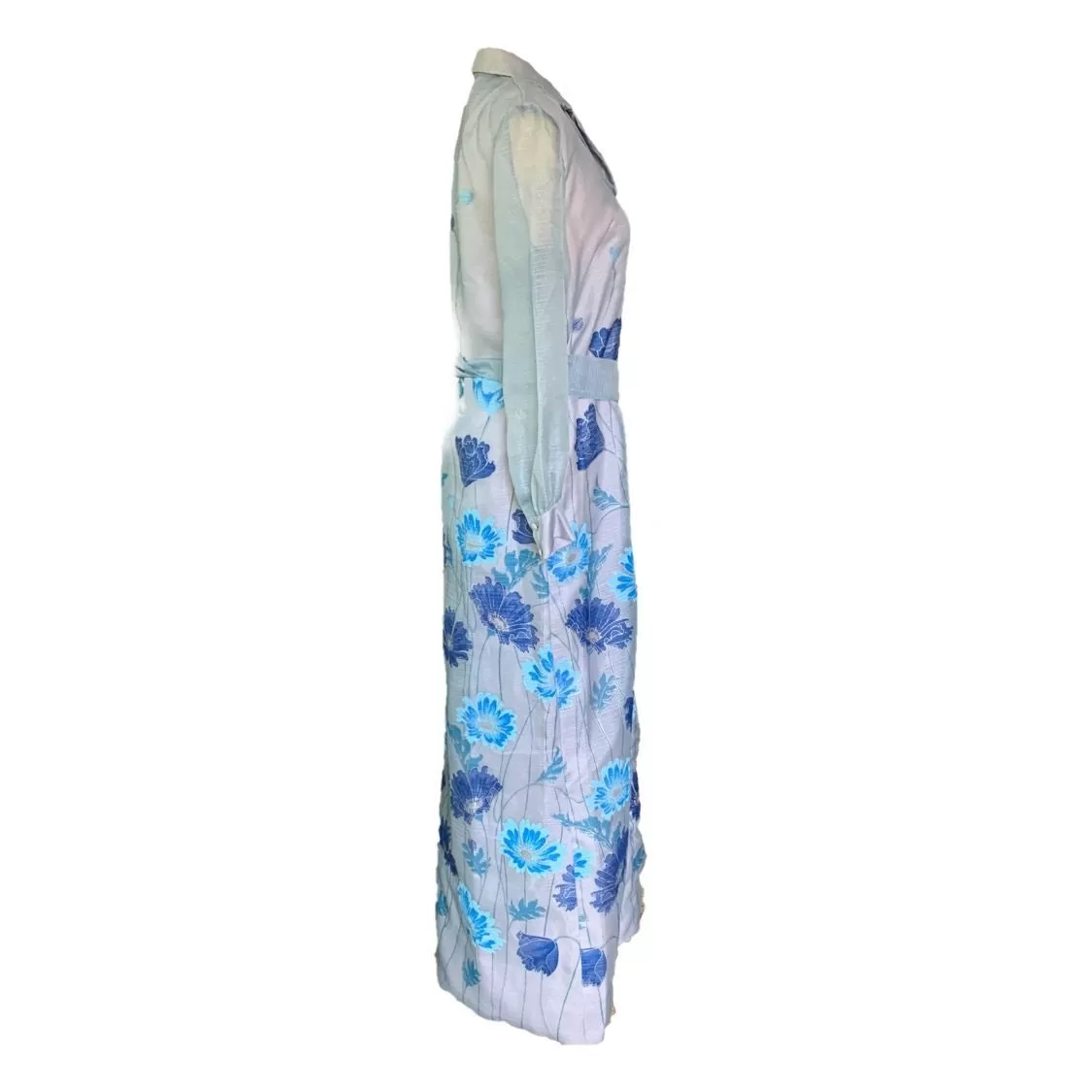 Vintage Shaheen Blue Floral Maxi Dress with a Large Butterfly Flower Print. Perfect Summer Dress!