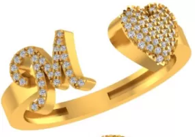 VS Diamonds & 10K Gold Initial M Heart Ring