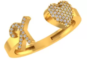 VS Diamonds & 10K Gold Initial X Heart Ring